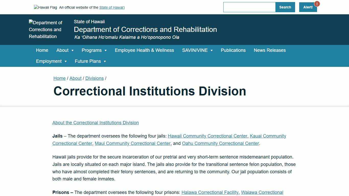 Correctional Institutions Division – Department of Corrections and Rehabilitation