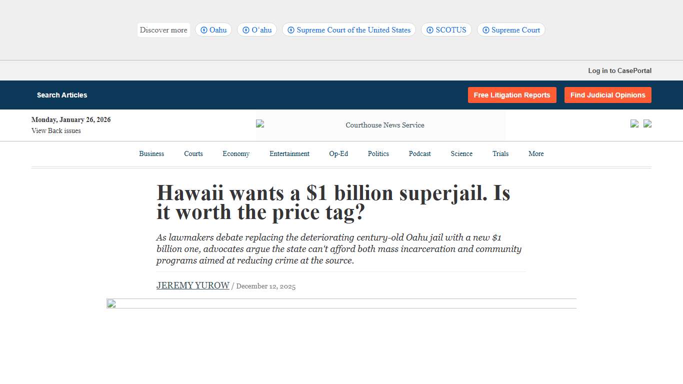 Hawaii wants a $1 billion superjail. Is it worth the price tag? Courthouse News Service