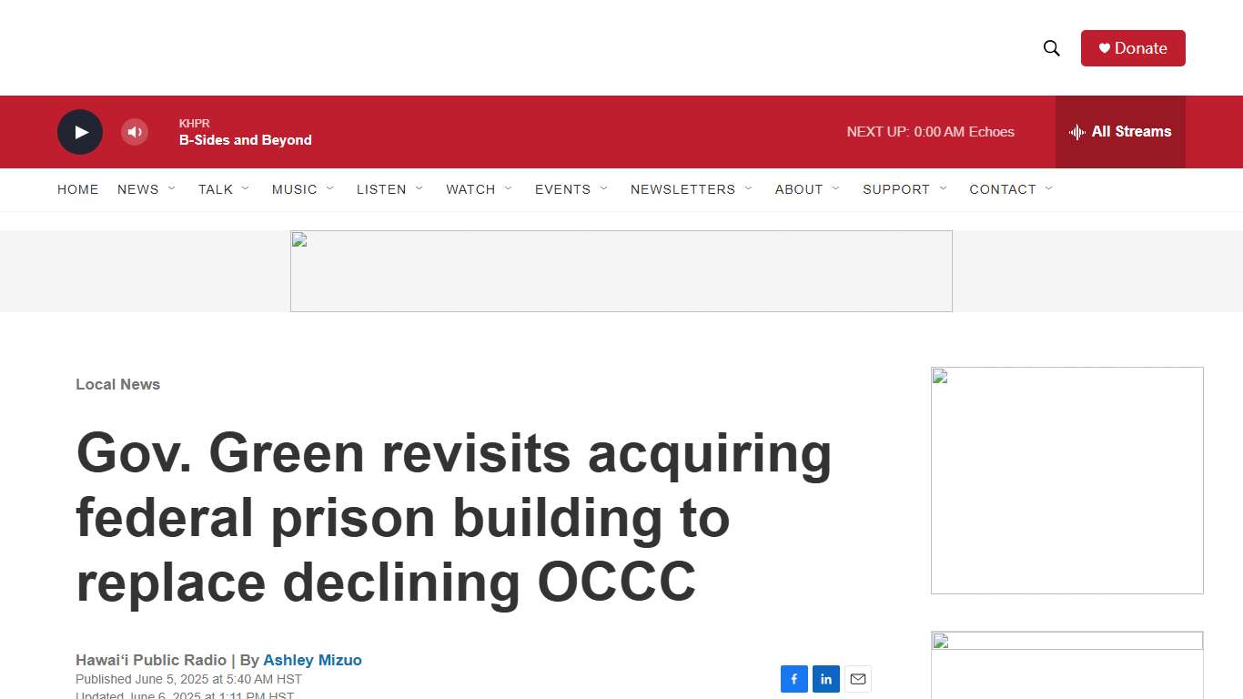 Gov. Green revisits acquiring federal prison building to replace declining OCCC Hawai'i Public Radio